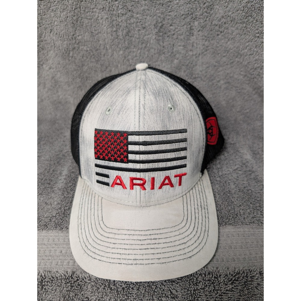 Ariat‎ Mens American Flag Patch Mesh Back Trucker Hat Gray Black